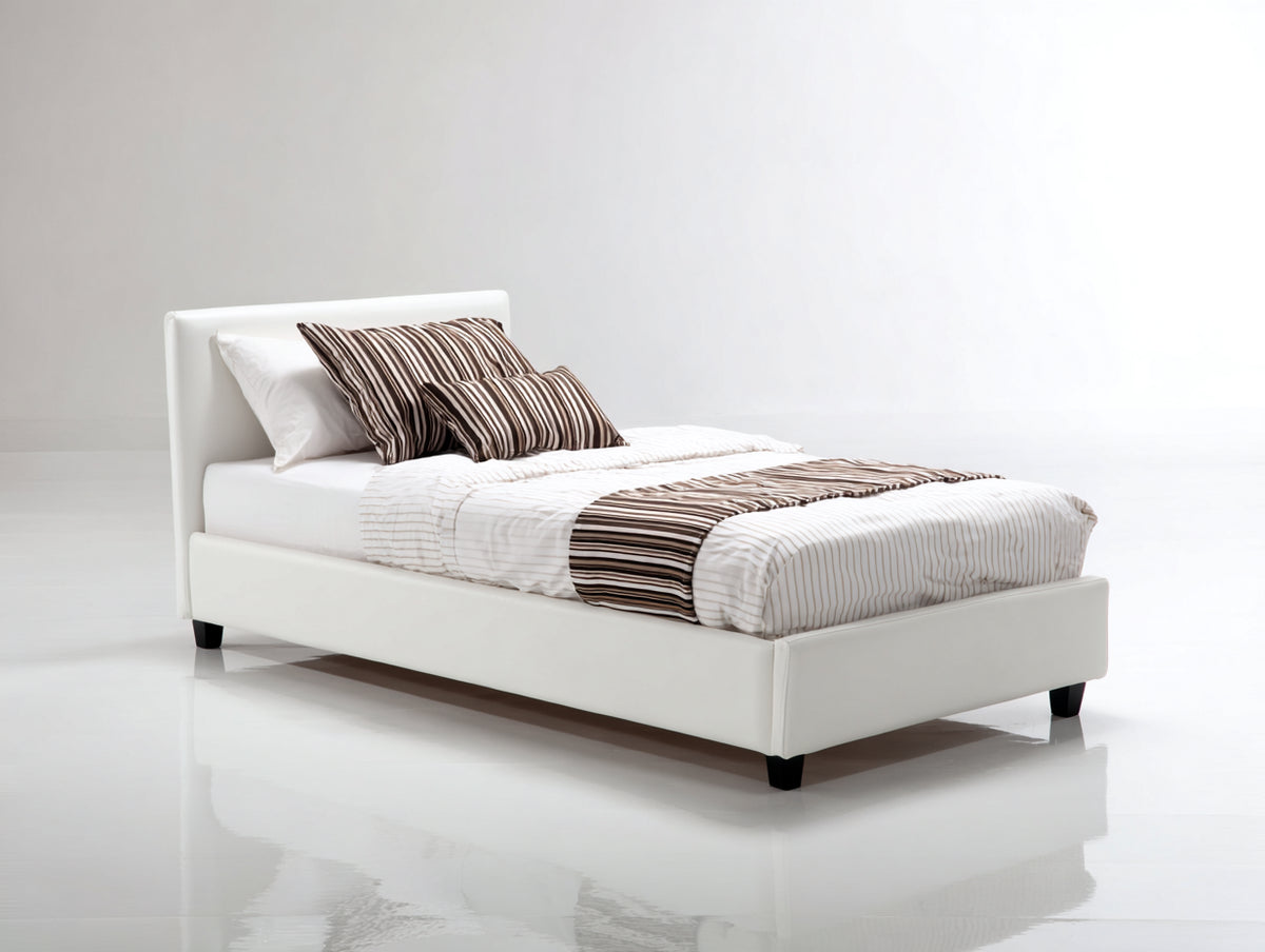 Camas individuales tapizadas 200x100x105 cm - Color blanco - Estilo moderno con cabecero acolchado