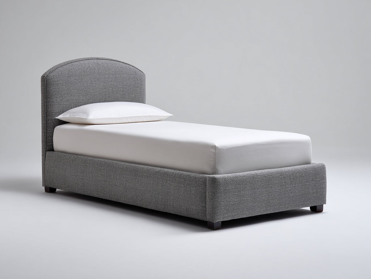 Camas individuales tapizadas de tela 200x90x100 cm - color gris - diseño moderno con cabecero curvo para dormitorio