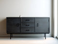 Mueble recibidor de madera 180x40x75 cm - color negro - diseño moderno con 2 puertas y 3 cajones para entrada