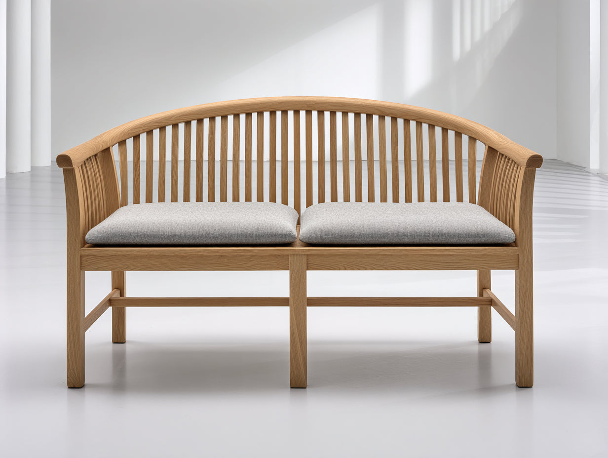 Bancos de jardín de madera de roble 150x60x85 cm - color madera natural - diseño moderno con respaldo curvo para exterior