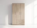 Armarios de madera acabado roble claro 120x40x180 cm - color natural - diseño moderno con 3 puertas y 2 cajones