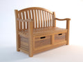 Bancos de jardín de madera 160x65x95 cm - Color madera natural - Estilo clásico con respaldo reposabrazos y 2 cajones