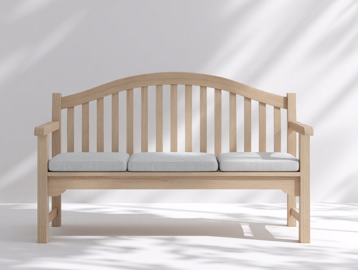 Bancos de jardín de madera 180x60x85 cm - color madera natural - diseño moderno con respaldo curvo y reposabrazos para exterior