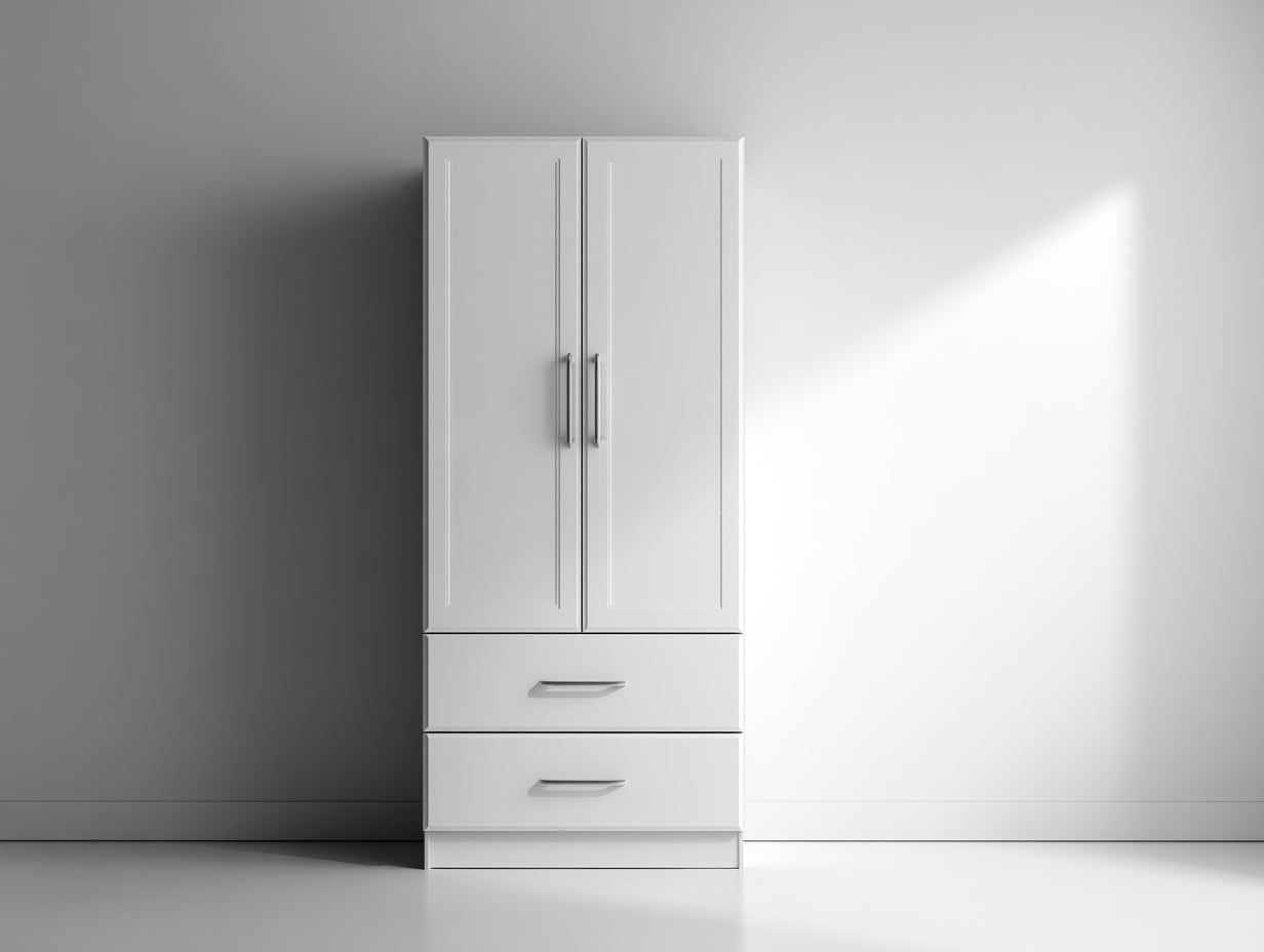 Armarios de madera manufacturada 85 x 50 x 180 cm - Blanco - Dos puertas y dos cajones