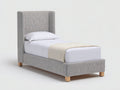 Camas individuales tapizadas de tela 200x90x100 cm - color gris - diseño moderno con cabecero alto para dormitorio