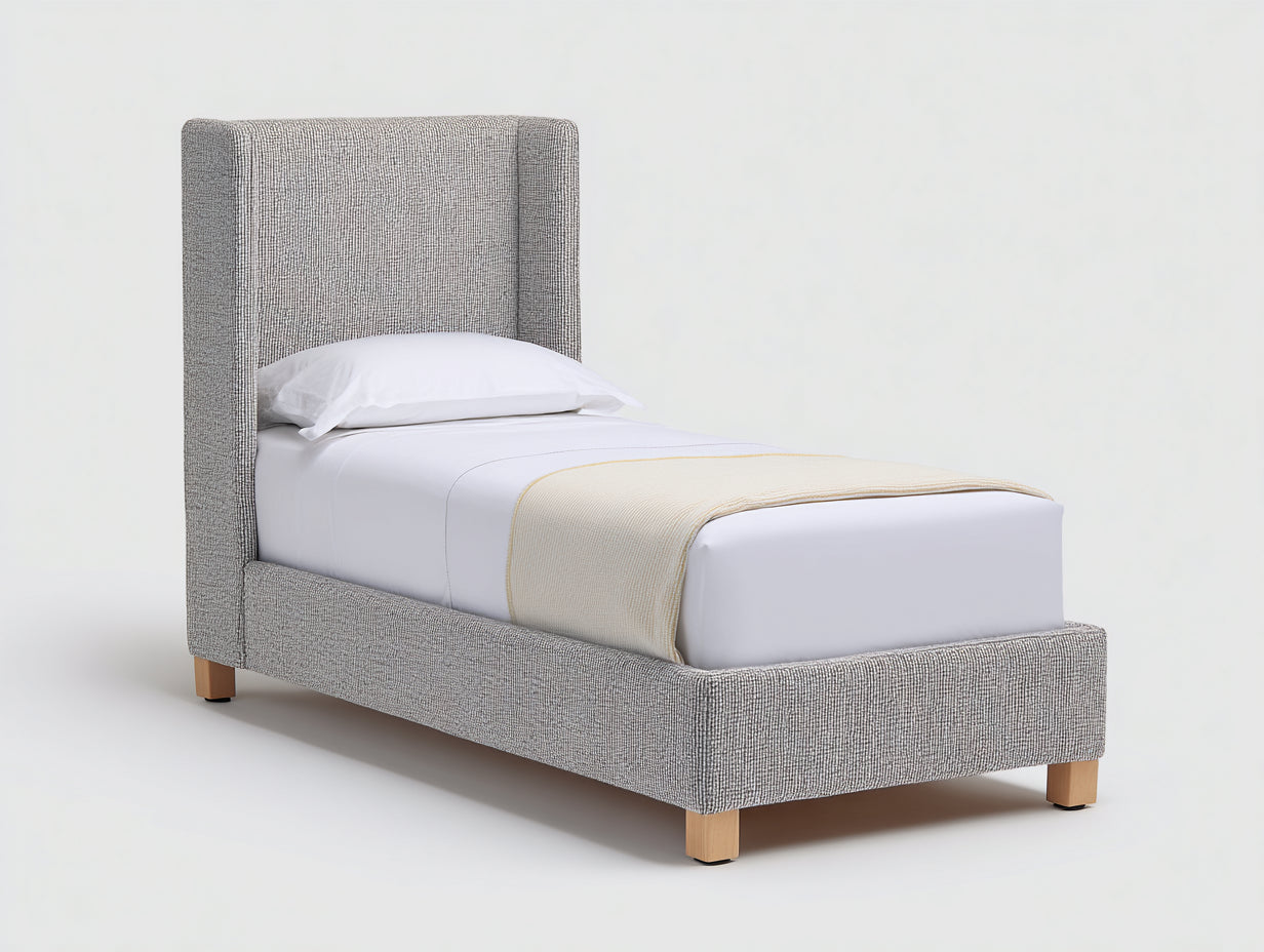 Camas individuales tapizadas de tela 200x90x100 cm - color gris - diseño moderno con cabecero alto para dormitorio