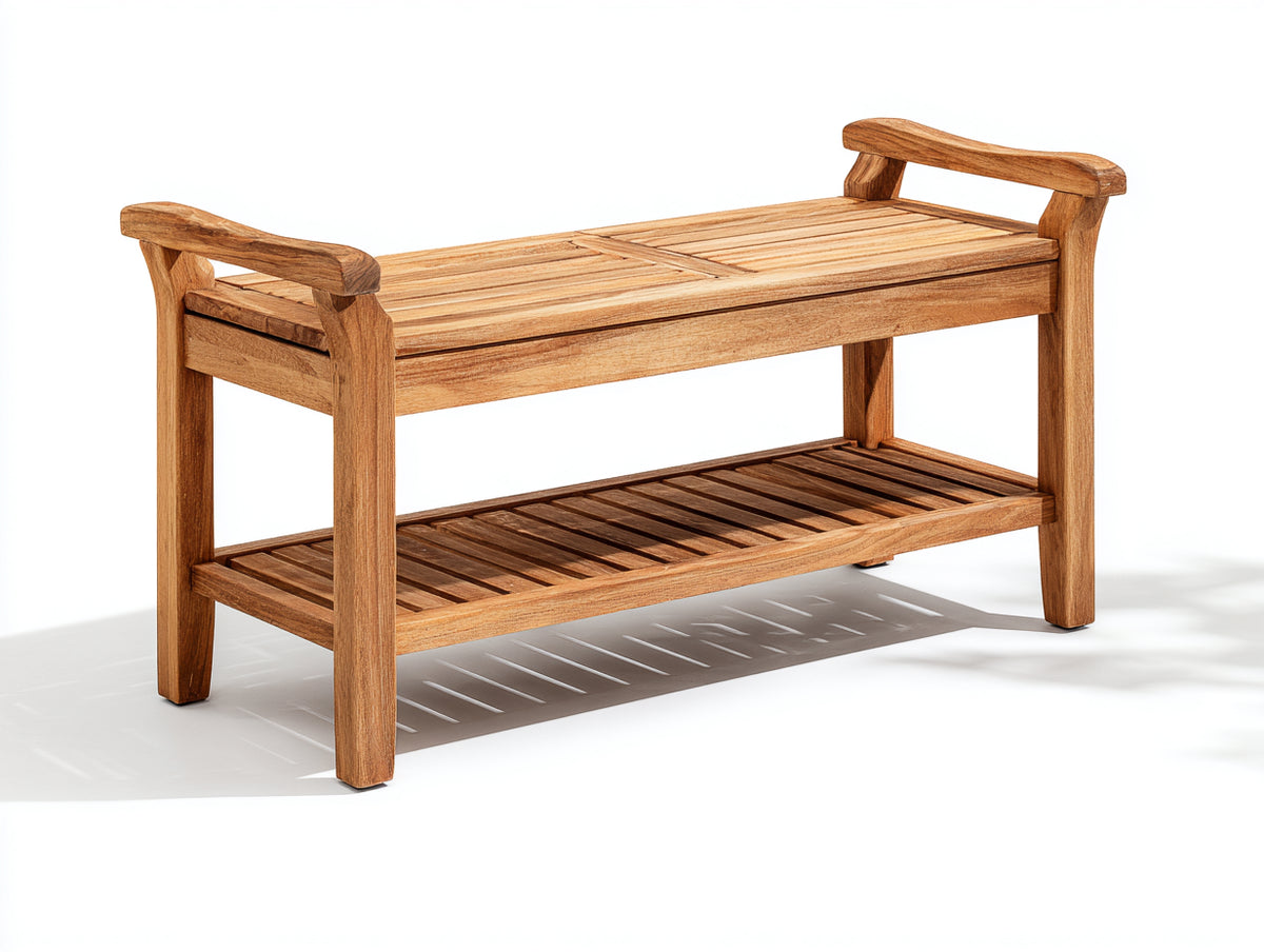Bancos de jardín de madera 120 x 42 x 58 cm - Marrón natural - Asiento de listones y estante inferior