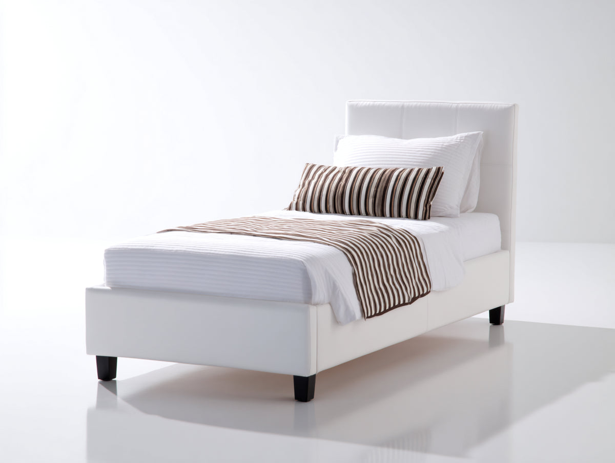 Camas individuales - Cama individual tapizada de tela 200x90x95 cm - Blanco diseño moderno