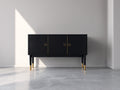 Mueble recibidor de madera 120x40x80 cm - Color negro y dorado - Estilo moderno con 3 puertas de almacenamiento