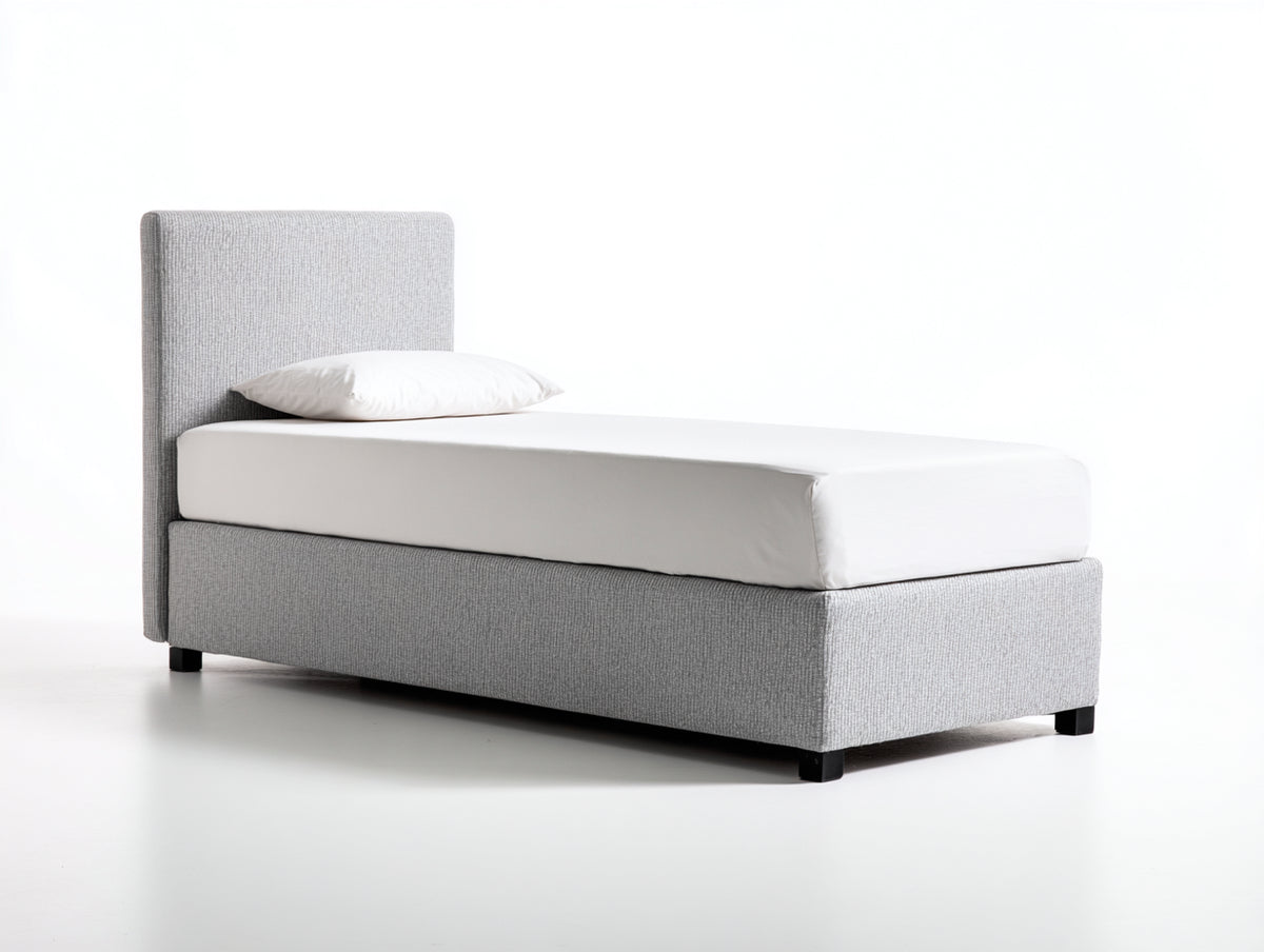 Camas individuales tapizadas 200 x 100 x 105 cm - Gris claro - Cabecero acolchado de diseño minimalista