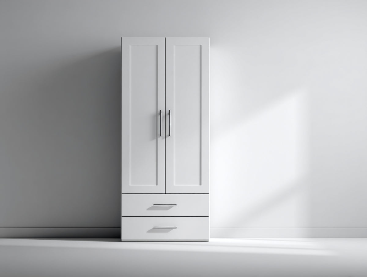 Armarios de madera 80x40x180 cm - Color blanco - Estilo moderno con puertas y cajones