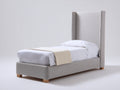 Camas individuales - Cama individual tapizada de tela 200x90x110 cm - Gris claro diseño moderno