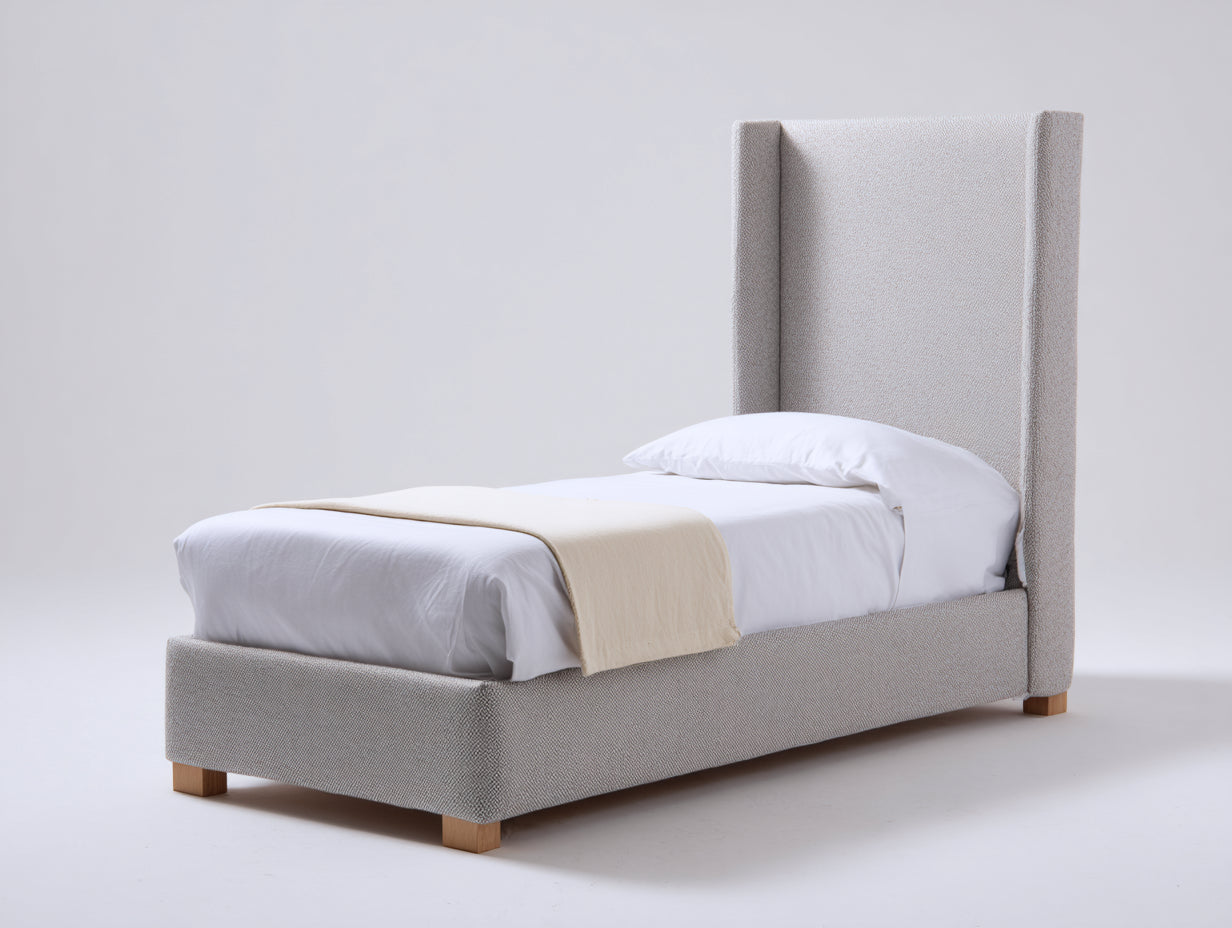 Camas individuales - Cama individual tapizada de tela 200x90x110 cm - Gris claro diseño moderno