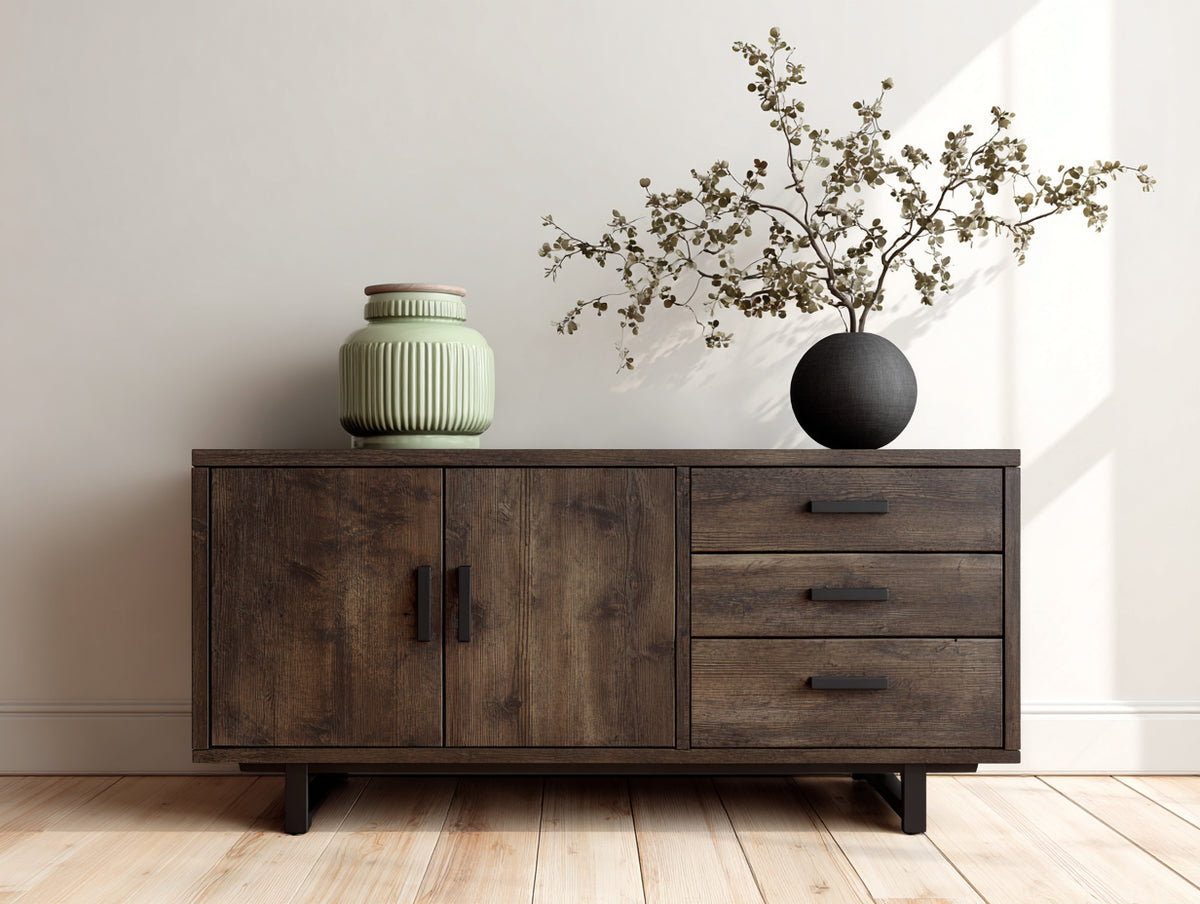 Mueble recibidor - Aparador de dos puertas y tres cajones de MDF 160x40x80 cm - Marrón diseño moderno