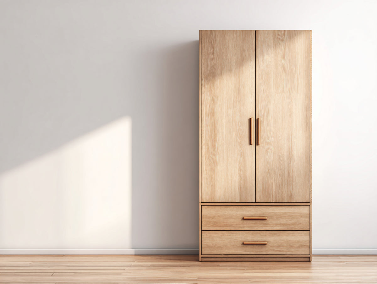 Armarios de madera acabado roble claro 100x40x180 cm - color natural - diseño moderno con puertas y cajones