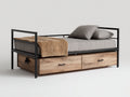 Cama individual con cajones 190x90x95 cm - negro y madera - estilo industrial