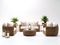 Sofás de exterior de ratán sintético 300x300x78 cm - color marrón y blanco - conjunto modular moderno con mesa de centro y mesas auxiliares para jardín