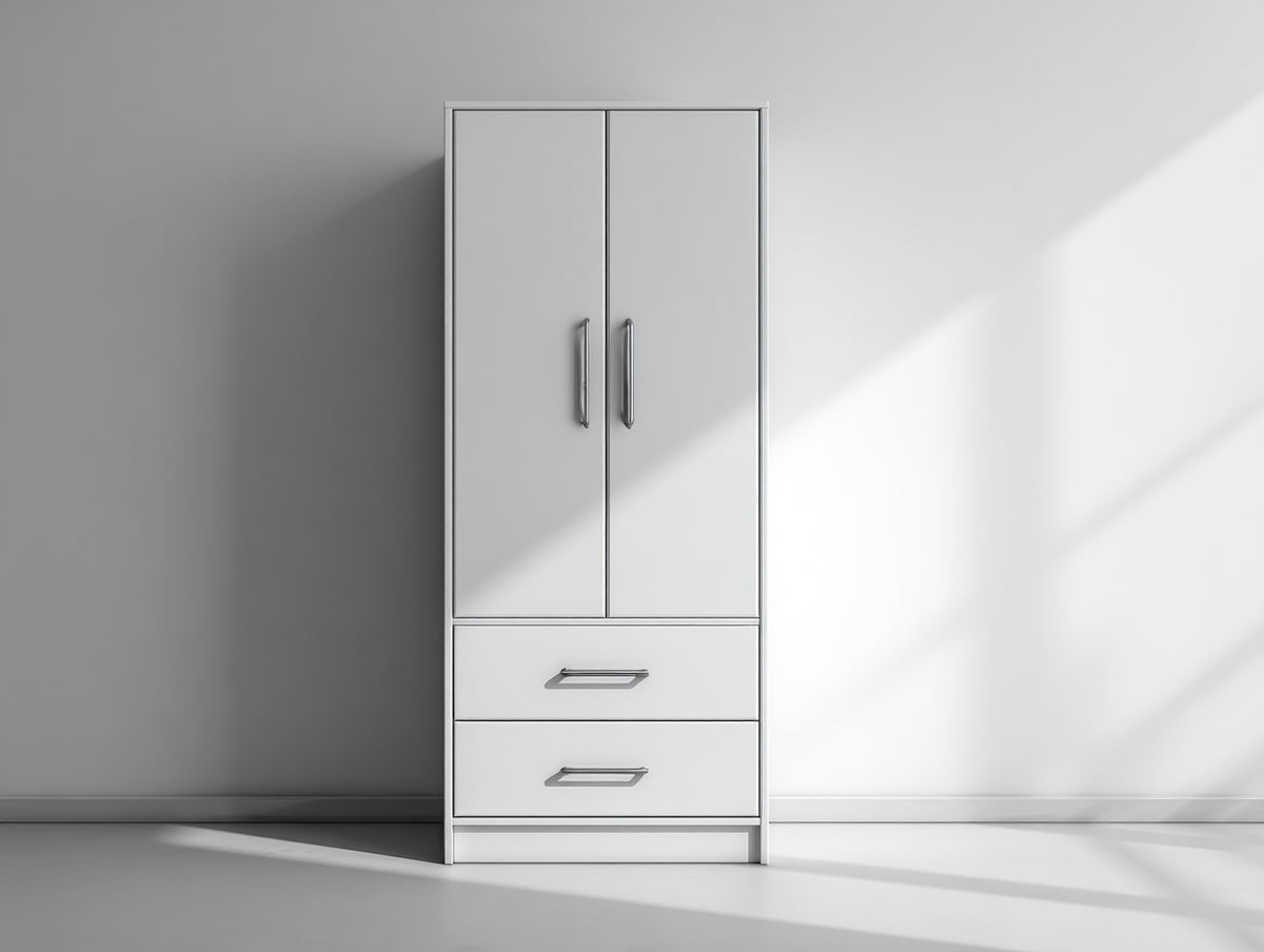 Armario de 2 puertas con 2 cajones 90x45x190 cm - blanco - diseño moderno