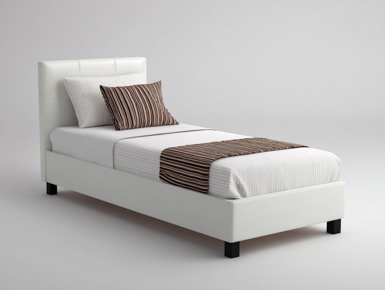 Camas individuales tapizadas de tela 200x90x100 cm - color blanco - diseño moderno con cabecero acolchado para dormitorio