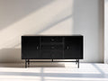 Mueble recibidor de madera manufacturada y metal 130 x 40 x 78 cm - Negro - Dos puertas y tres cajones