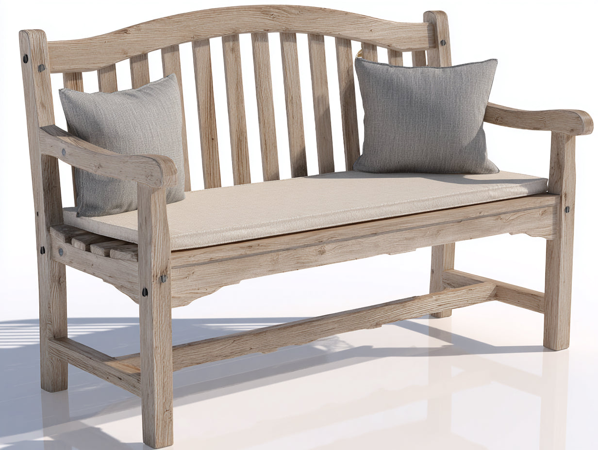 Bancos de jardín de madera 180x65x90 cm - color madera natural - diseño clásico con respaldo curvo y reposabrazos para exterior